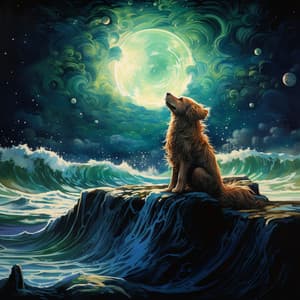 Melodic Dog Harmony: Music Amidst Ocean Ripples - Naturesque