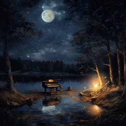 Streamside Serenity: Piano and Firelight - Water Ambience