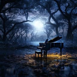 Prados A La Luz De La Luna: El Piano Pinta Tranquilidad En Hojas Plateadas - Tortuga de piano soñolienta