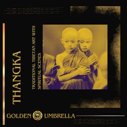 Thangka - Traditional Tibetan Art with Spiritual Scenes - Golden Umbrella