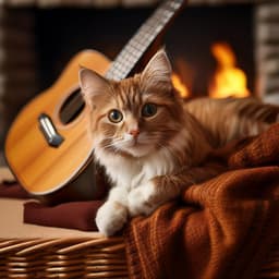 Cats' Fireside Strings: Gentle Guitar and Flame Sounds - Gentle Music