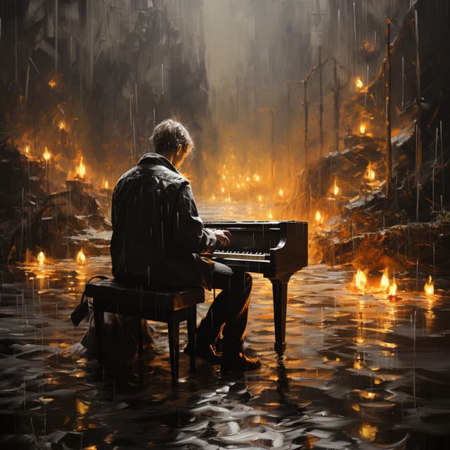 Enfoque Zen Con Teclas De Piano Lluviosas - Gotas doradas