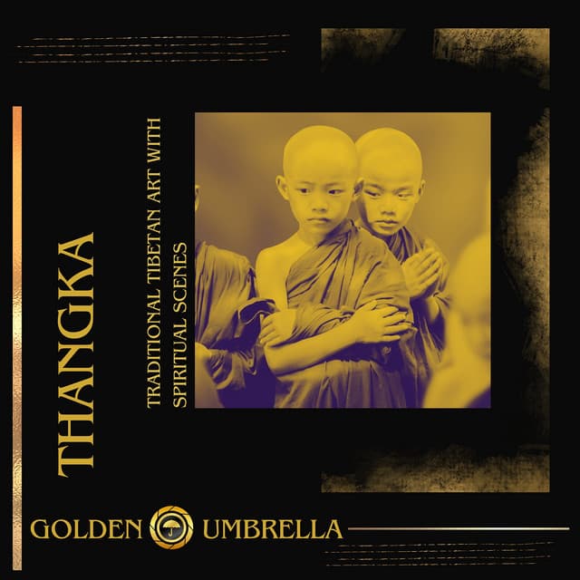 Thangka - Traditional Tibetan Art with Spiritual Scenes - Golden Umbrella