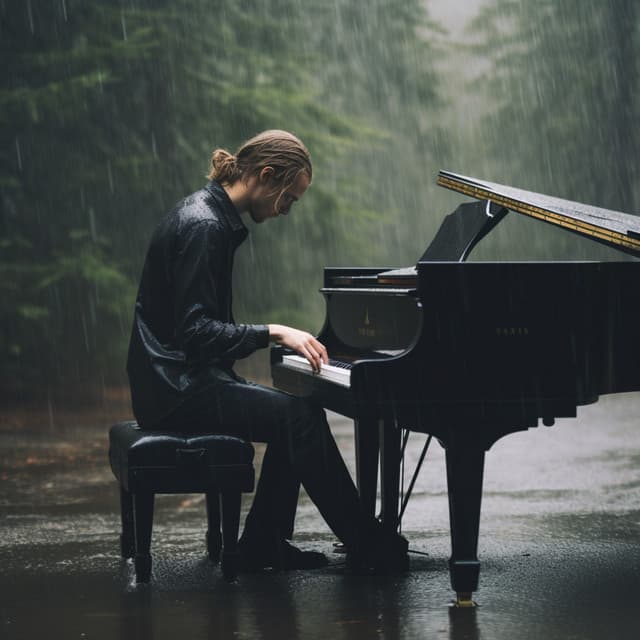 Meditación De Trabajo Lluvioso Con Piano Tranquilo - Sonido de lluvia